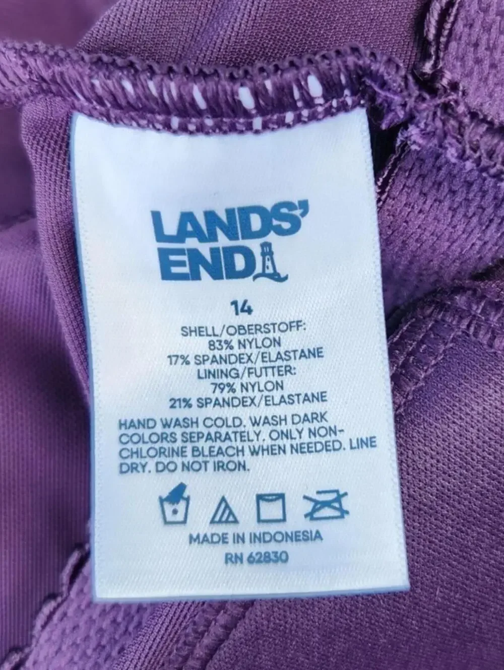 NEW Lands End Size 14 Blackberry Control Mesh Swimsuit Purple Goddess One Strap